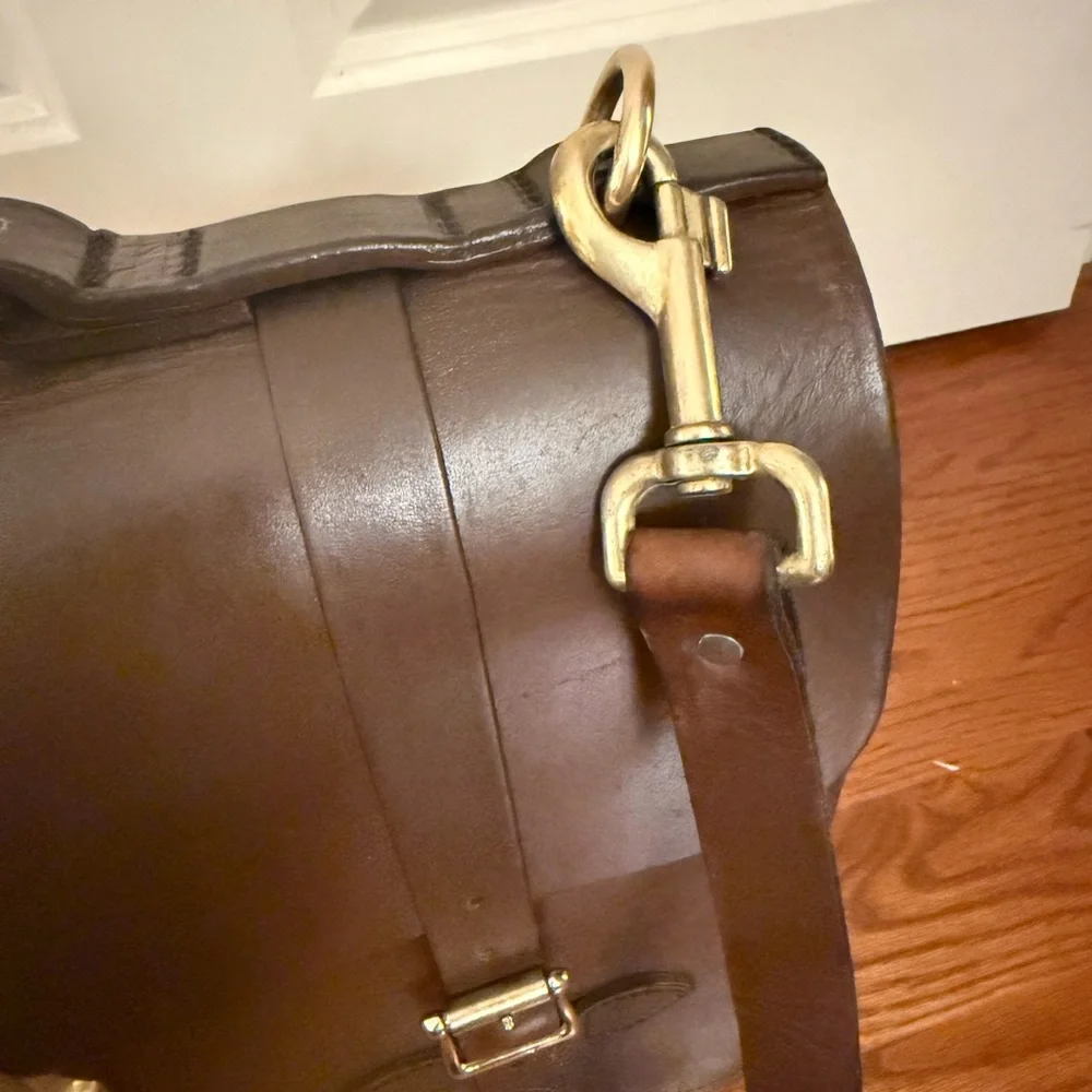 C C Filson Co Seattle Leather Brown Bridle Briefcase with strap.